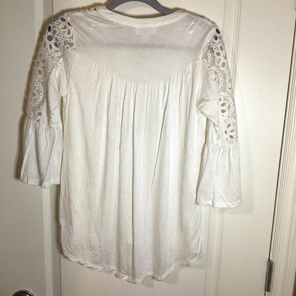Style & Co. Women's White Boho Blouse Top Size PS 3/4 Bell Sleeves - Picture 4 of 6